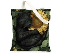 Spring Bombay Cat - Bolsa de lona para ir de compras, 13 x 15 pulgadas, diseño de hojas de girasol, gatito, reutilizable, estampado de comestibles, para mujeres, decoración de regalo