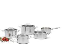 Spring BRIGADE BASIC - Batería de cocina (5 capas, 5 capas, mango de ajuste perfecto, escalado interior, apta para inducción, con tapas de cristal)