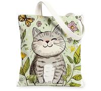 Spring British Shorthair Cats - Bolsa de lona para compras, 13 x 15 pulgadas, diseño de flores de dibujos animados, bolsa de comestibles reutilizable para mujeres, gatitos, mascotas, trabajo, viajes