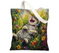 Spring British Shorthair Cats - Bolsa de lona para compras, 13 x 15 pulgadas, flores coloridas, reutilizable, bolsa de comestibles para mujeres, gatitos, mascotas, viajes, pintura, decoración de