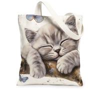 Spring British Shorthair Cats Bolsa de lona para ir de compras, 13 x 15 pulgadas, bonita bolsa de comestibles reutilizable para mujeres, mascotas, trabajo, viajes, decoración de regalo