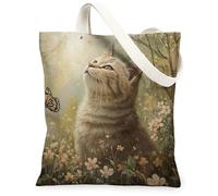 Spring British Shorthair Cats - Bolsa de lona para ir de compras, 13 x 15 pulgadas, diseño de mariposas divertidas, reutilizable, para mujeres, gatitos, decoración de regalo