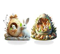 Spring Bunny - Figura decorativa decorativa (2D, acrílico, diseño de huevos, decoración decorativa en 2D, mesa acento Holiday Display | Fun Seasonal Easter Bunny Decoration For Home Office Party