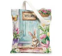 Spring Bunny Rabbits - Bolsa de lona para compras, 13 x 15 pulgadas, maceta de flores de bienvenida, bolsa de comestibles reutilizable para mujeres, diseño de viaje de animales, decoración de regalo