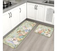 Spring Bunny - Tapetes de cocina para suelo, diseño floral pastoral decorativo, antideslizante, lavable, para fregaderos de cocina, lavandería, baño, 2 unidades