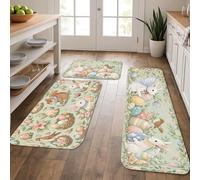 Spring Bunny - Tapetes de cocina para suelo, diseño floral pastoral decorativo, antideslizante, lavable, para fregaderos de cocina, lavandería, baño, 3 unidades