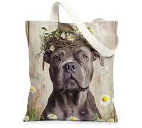 Spring Cane Corso Dog - Bolsa de lona para ir de compras de 13 x 15 pulgadas, bolsa de madera reutilizable con estampado de cachorro de granja para mujeres, pintura estética rústica para mascotas