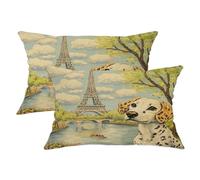 Spring Catahoulas - Juego de 2 fundas de almohada de leopardo con estampado de torres románticas, suaves, 12 x 20 pulgadas, diseño de mascotas, terciopelo, decoración para sofá, sala de estar