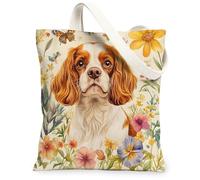 Spring Cavalier King Charles Spaniel - Bolsa de lona para ir de compras, 13 x 15 pulgadas, bolsa de comestibles reutilizable para mujeres, patrón de viaje para perros, decoración de regalo