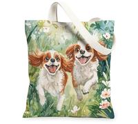 Spring Cavalier King Charles Spaniel - Bolsa de lona para ir de compras, 13 x 15 pulgadas, bonita bolsa de comestibles reutilizable floral para mujeres, perro, trabajo, viajes, decoración de regalo