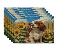Spring Cavalier King Charles Spaniel - Juego de 6 manteles individuales de 12 x 18 pulgadas, diseño de cachorro divertido de ventana para comedor, decoración de casa de campo y cocina