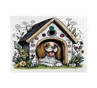 Spring Cavalier King Charles Spaniel - Rompecabezas de 500 piezas para adultos, divertidos rompecabezas de madera con diseño de flores para cachorros, lindas decoraciones de patrón de mascotas para