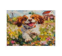 Spring Cavalier King Charles Spaniel - Rompecabezas de 500 piezas para adultos, rompecabezas de madera para cachorros de jardín campestre, decoración divertida con patrón de mascotas para