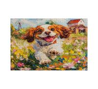 Spring Cavalier King Charles Spaniel - Rompecabezas de perro para adultos, 10000 piezas, rompecabezas de madera para cachorros de jardín campestre, decoración divertida de patrón de mascotas para