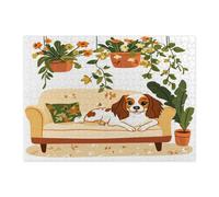 Spring Cavalier King Charles Spaniel - Rompecabezas de perro para adultos, 500 piezas, divertidos rompecabezas impresos de madera con plantas en maceta, decoraciones de patrón de mascotas para fiestas