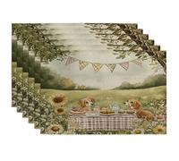 Spring Coonhound - Juego de 6 manteles individuales de perro, 12 x 18 pulgadas, lindo campo de picnic divertido, 6 piezas para comedor, decoración de cocina y hogar