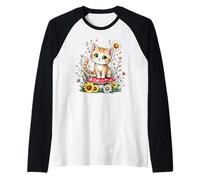 Spring Cottagecore Flowers - Gatito Kawaii Tabby naranja para mujer Camiseta Manga Raglan