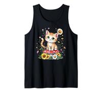 Spring Cottagecore Flowers - Gatito Kawaii Tabby naranja para mujer Camiseta sin Mangas