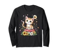 Spring Cottagecore Flowers - Gatito Kawaii Tabby naranja para mujer Manga Larga
