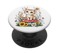 Spring Cottagecore Flowers - Gatito Kawaii Tabby naranja para mujer PopSockets PopGrip Adhesivo