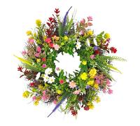 Spring Door Wreath - Floral Front Door Decoration | Artificial Green Leaves with Colorful Blossom Accents, Lightweight Hanging Design, Seasonal Decor for Entryway Wall