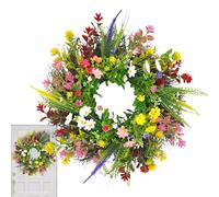 Spring Door Wreath - Large UV Resistant Artificial Flower Wreath, Vibrant Spring Summer Outdoor Decorative for Front Door Home Living Room Bedroom Balcony Wall Window Porch Patio Garden Yard