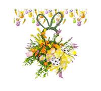 Spring Easter Bunny Wreath Artificial Flower RabbitWreath with Eggs Rattan Spring Front Door Garlan