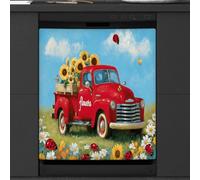 Spring Farm - Calcomanía magnética para lavavajillas con diseño de camión sobre prado floral para decoración de electrodomésticos de cocina, cubierta magnética reutilizable para nevera, 66 x 58 cm