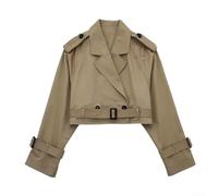 Spring Fashion - Gabardina corta de manga larga para mujer, estilo diario (S marrón oscuro)