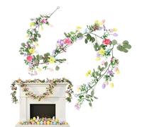 Spring Floral Swag - Pastel Easter Vine, Decorative Garland for Mantel, Faux Eucalyptus with Speckled Eggs, Bunny Rabbit Accents with Carrots, Farmhouse Festive Arch Holiday Ornament