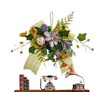 Spring Floral Wreath - Decorative Farmhouse Ornament with Spring Summer Flowers for Entryway, Walls, Fireplace, Outdoor Porch, Patio, or Garden, Holiday, Party, Wedding Decoration, 9.84x9.84 Inches