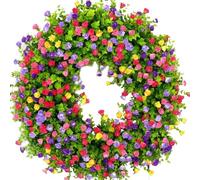 Spring Flower Wreath - 15 pulgadas Vibrante artificial Wreaths, Falso Floral Eucalipto Arrangement| Decorative Home Accent for Front Door, Wall Hanging, Seasonal Springs Summer Indoor Outdoor Decor
