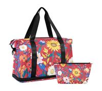 Spring Flowers - Bolsa de viaje grande con correa ajustable para entrenamiento, resistente al agua, color rojo girasol, Flores primaverales rojo girasol, 1 size