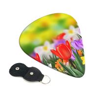 Spring Flowers - Paquete de 6 púas de guitarra con soporte de cuero para púas de guitarra, bolsa para llaves de púa, púa de arte abstracto para guitarra eléctrica acústica, ukelele de 0.96 mm