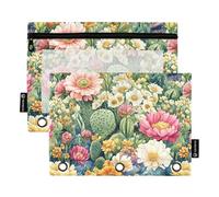 Spring Flowers Saguaro Cactus Blossom - Estuche de 3 anillos para lápices con cremallera, paquete de 2 bolsas de plástico para cosméticos