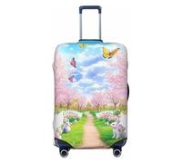 Spring Forest Cherry Blossom Path Easter - Funda elástica para equipaje de viaje, protector de maleta, funda de equipaje impresa antiarañazos, Black, L