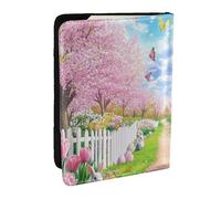 Spring Forest Cherry Blossom Path - Funda para pasaporte con estampado de Pascua, piel sintética, organizador para pasaporte, para hombres y mujeres, 6.5 pulgadas, Black, Talla única