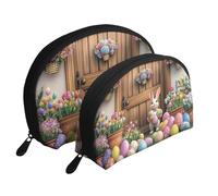 Spring Garden - Bolsas de maquillaje con puerta de madera, 2 piezas, portátil, bolsa de aseo de viaje, White, Talla única