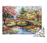 Spring Garden Bridge Rompecabezas 1000 Piezas, Escena de Puente de jardín primaveral, Estético y Desafiante, Decoración Hogar, Regalo para Familiares y Parejas, Adultos y Niños, 70x50cm