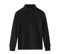 Spring&Gege Camisa de manga larga de algodón suave para niños pequeños y grandes, con cuello vuelto y estilo Mock, Negro , 9-10 años