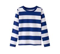 Spring&Gege Camiseta de algodón de manga larga a rayas con cuello redondo, Rayas azules y blancas, 7-8 Años