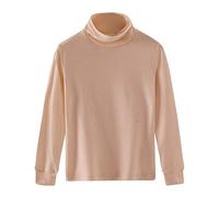 Spring&Gege Camiseta de algodón sólido con cuello alto para niñas, beige, 11-12 Años