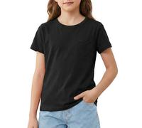 Spring&Gege Camiseta para niñas con bolsillo en forma de corazón, de algodón, informal, cuello redondo, manga corta, para verano, escuela, gimnasio, fiesta de neón, Negro, 9-10 Years