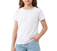 Spring&Gege Camiseta para niñas con bolsillo en forma de corazón, de algodón, informal, cuello redondo, manga corta, para verano, escuela, gimnasio, fiesta de neón, blanco, 9-10 Years