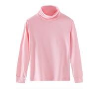 Spring&Gege Camisetas Base de Cuello Alto de Algodón Sólido para Niñas, rosa, 9-10 años