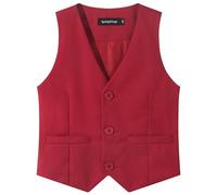 Spring&Gege Chaleco de traje formal para niño, chaleco liso con bolsillos, talla 4-14 años, Rojo -, 4-5 años