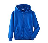 Spring&Gege Niños Niñas Color Sólid Sudadera con Capucha Hoodie Chaqueta con Cremallera de Chándal en Algodón, Azul Real, 7-8 Años
