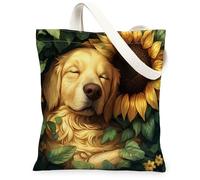 Spring Golden Retriever - Bolsa de lona para compras, 13 x 15 pulgadas, diseño de hojas de girasol, cachorro, reutilizable, estampado de comestibles, para mujeres, decoración de regalo