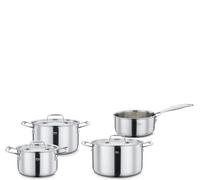 Spring GOURMET - Juego de cacerolas (4 piezas, con cacerola y tapa, acero inoxidable 18/0, exterior 18/10, interior con núcleo de aluminio, apto para inducción, 1,4 L, 2,0 L, 2,7 L, 3,7 L)