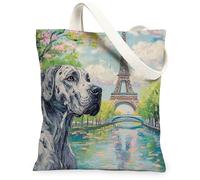 Spring Great Danés - Bolsa de lona para ir de compras de 13 x 15 pulgadas, diseño de torres románticas, bolsa de comestibles reutilizable para mujeres, patrón de viaje para mascotas, decoración de